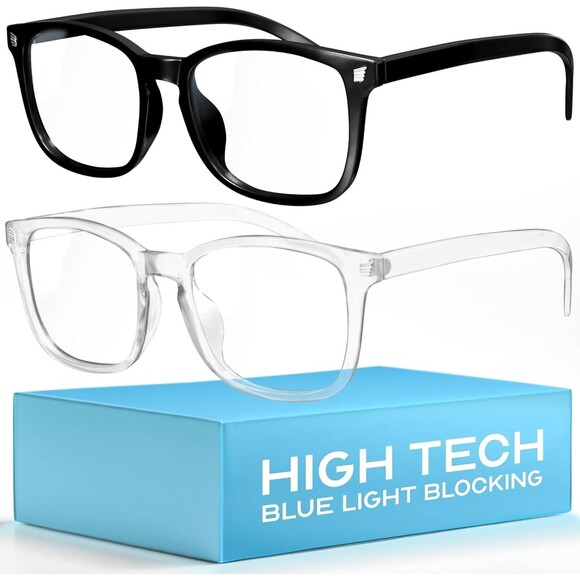 Livho 2-Pack Blue Light Glasses 99% Block | Anti UV & Glare Matte Black + Clear - Picture 1 of 9